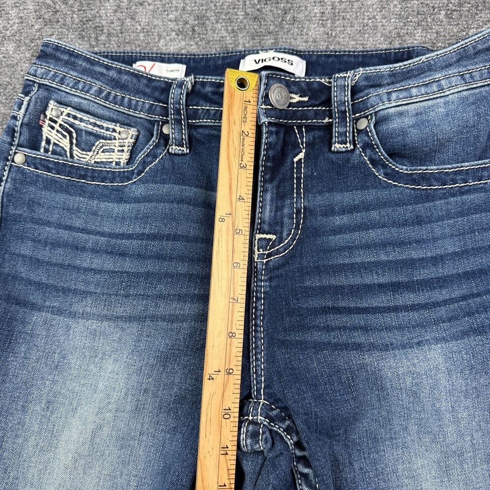 Vigoss Womens Tomboy Jeans 10 Straight Leg Blue Embroidered Stretch Y2K - Picture 14 of 16